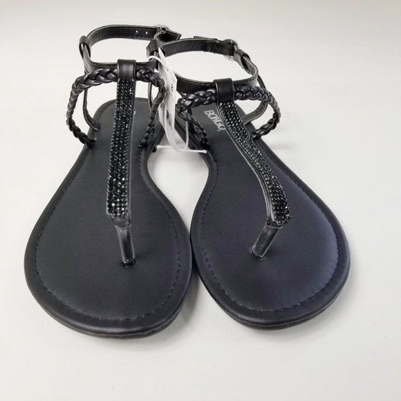 black strappy flip flops